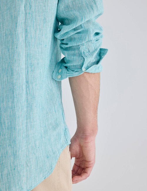 Gasoline Mini Stripe Linen Shirt, Mint product photo View 06 L