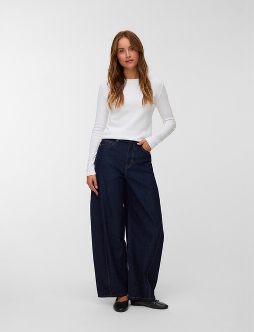 Vero Moda Kaitlin Wide Barrel Jean, Dark Blue Denim product photo View 04 L
