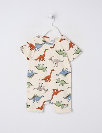 Teeny Weeny Dino Roar Knit Romper Dino AOP,Cream product photo