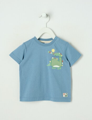 Teeny Weeny Dino Roar Play Short Sleeve Tee, Steel Blue product photo