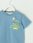 Teeny Weeny Dino Roar Play Short Sleeve Tee, Steel Blue product photo View 02 S