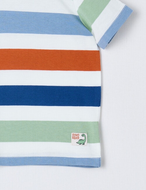 Teeny Weeny Dino Roar Play Short Sleeve Stripe Tee, Blue product photo View 03 L