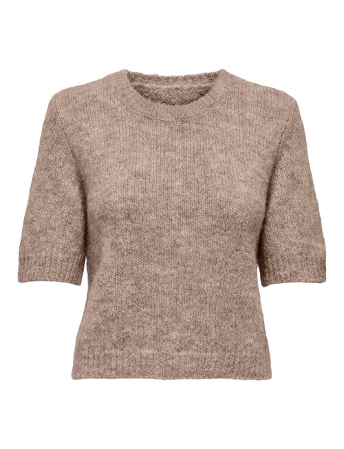 ONLY Starla Round Neck Knit Top, Mocha Meringue Melange product photo