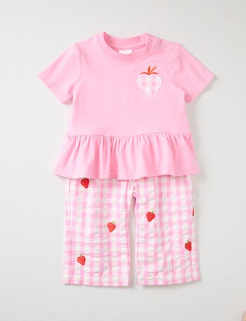 Teeny Weeny Strewberry Field Pinny & Tee set, 2-piece, Pink product photo