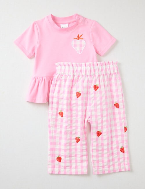 Teeny Weeny Strewberry Field Pinny & Tee set, 2-piece, Pink product photo View 02 L