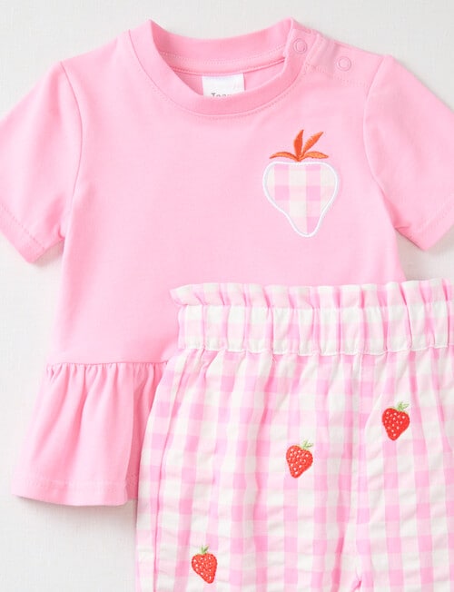 Teeny Weeny Strewberry Field Pinny & Tee set, 2-piece, Pink product photo View 03 L