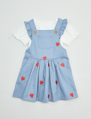 Teeny Weeny Strawberry Fields Tee & Denim Pinny Set, 2-Piece, Denim product photo