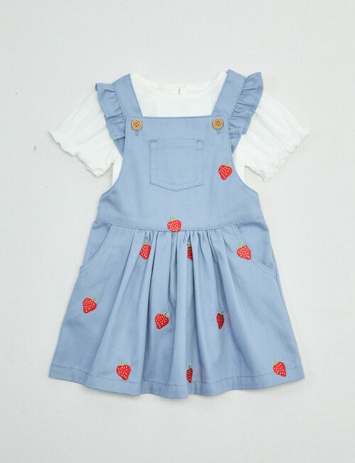 Teeny Weeny Strawberry Fields Tee & Denim Pinny Set, 2-Piece, Denim product photo