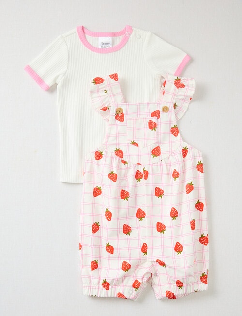 Teeny Weeny Strewberry Field Overall & Tee set, 2-piece, Pink product photo View 03 L