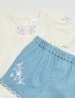 Teeny Weeny Strawberry Fields Woven Top & Chambray Short Set, 2-Piece, White & Chambray product photo View 02 S