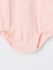 Teeny Weeny Strawberry Field Muslin Frilled Romper, Pink product photo View 02 S