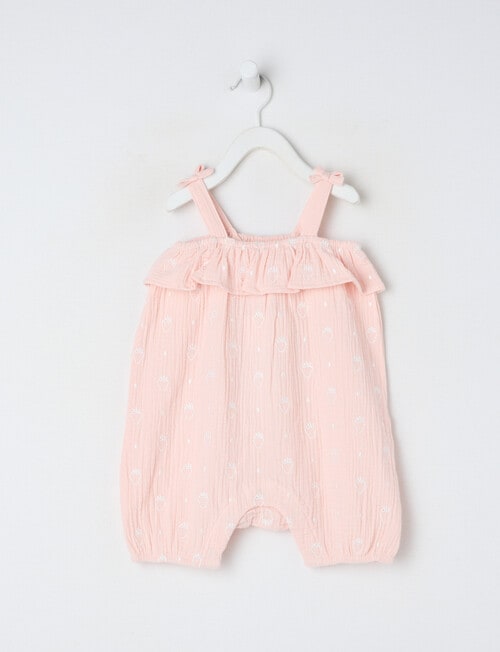 Teeny Weeny Strawberry Field Muslin Romper, Pink product photo