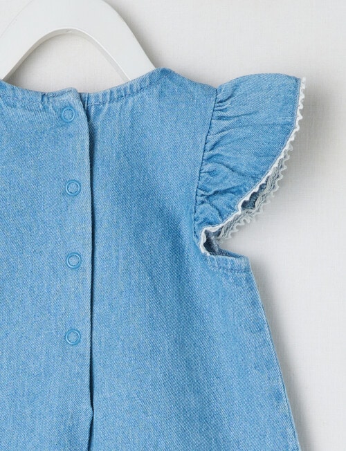Teeny Weeny Strawberry Field Chambray Romper, Blue product photo View 04 L