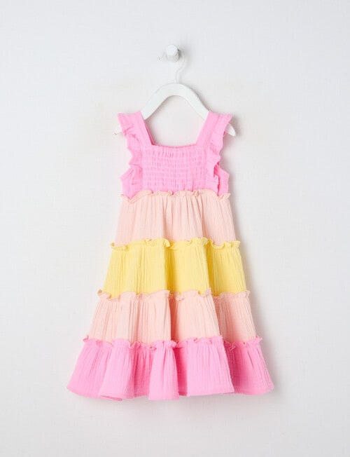 Teeny Weeny Strawberry Fields Tiered Dress, Pink & Yellow product photo