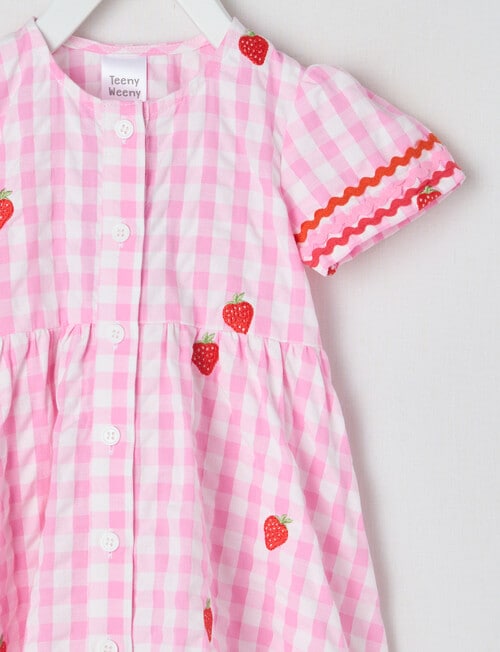 Teeny Weeny Strawberry Fields Play Pink Check Dress, Pink product photo View 03 L