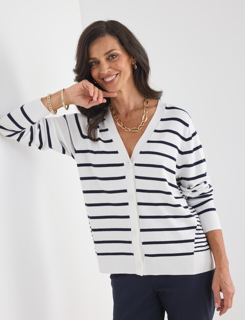 Ella J V-Neck Striped Cardigan, Stripe product photo