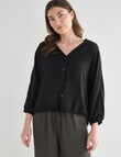 Whistle V-Neck Tie Hem Top, Black product photo