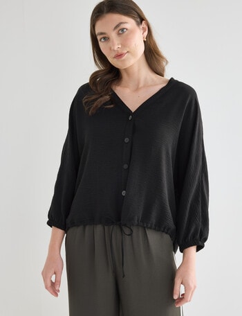 Whistle V-Neck Tie Hem Top, Black product photo