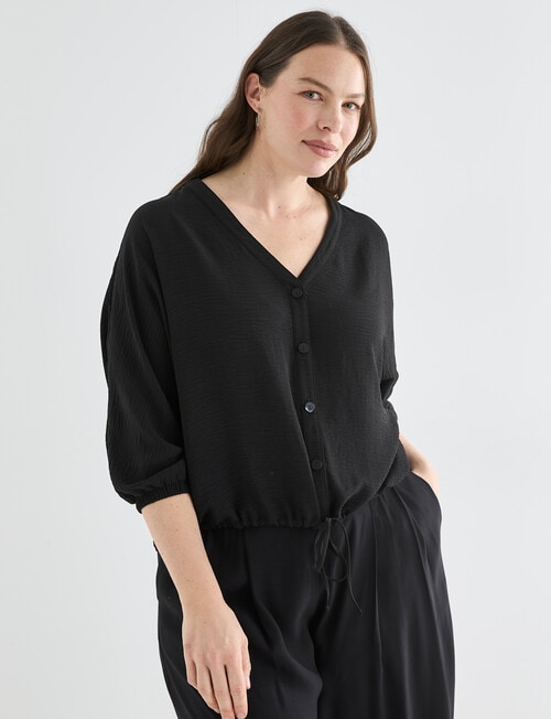 Whistle V-Neck Tie Hem Top, Black product photo View 12 L
