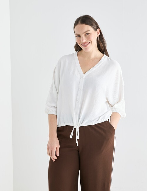 Whistle V-Neck Tie Hem Top, Ivory product photo View 12 L