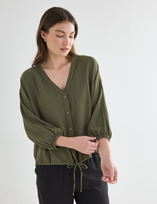Whistle V-Neck Tie Hem Top, Olive product photo