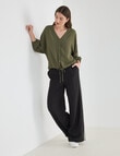 Whistle V-Neck Tie Hem Top, Olive product photo View 03 S