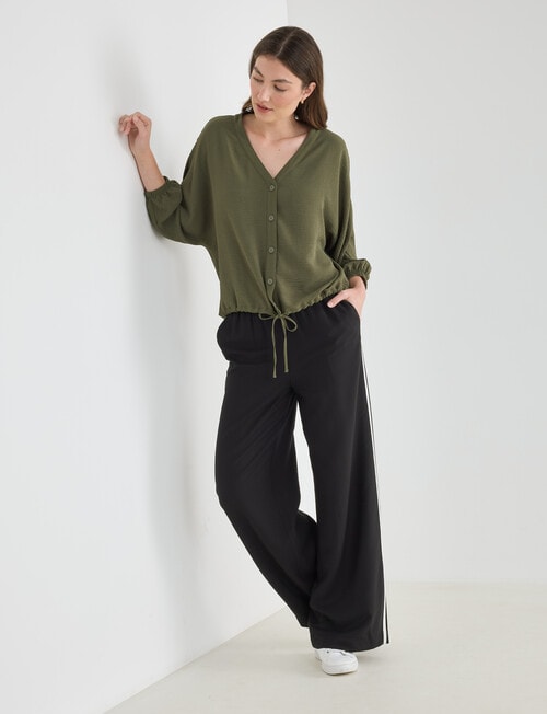 Whistle V-Neck Tie Hem Top, Olive product photo View 03 L