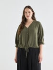 Whistle V-Neck Tie Hem Top, Olive product photo View 13 S