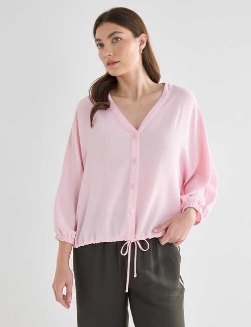 Whistle V-Neck Tie Hem Top, Light Pink product photo
