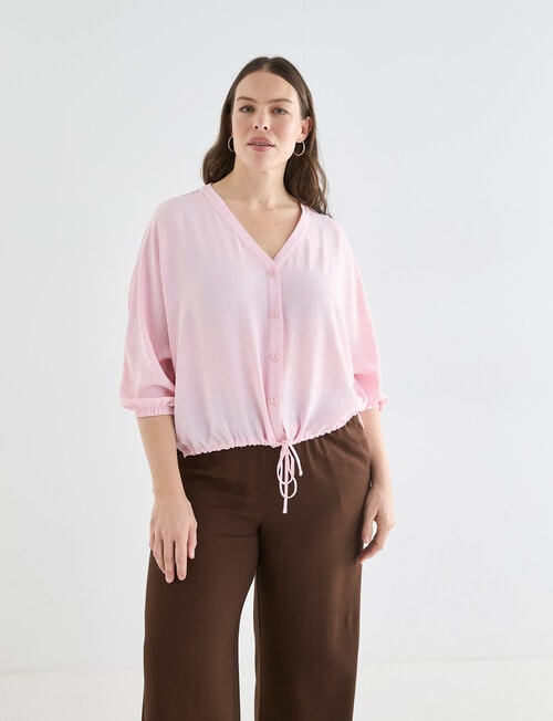 Whistle V-Neck Tie Hem Top, Light Pink product photo View 13 L