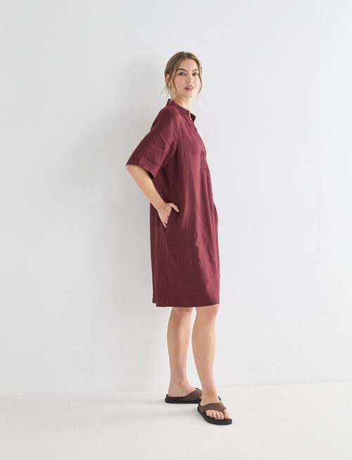 Zest Essential Linen Collared Dress, Boysenberry product photo View 03 L