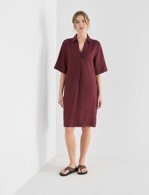 Zest Essential Linen Collared Dress, Boysenberry product photo View 06 L