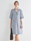 Zest Essential Linen Collared Dress, Navy Stripe product photo