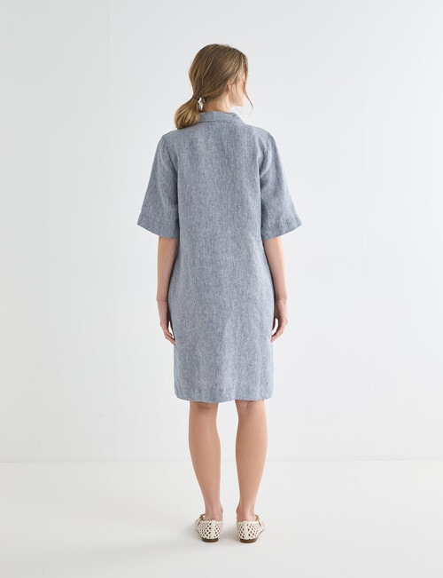 Zest Essential Linen Collared Dress, Navy Stripe product photo View 02 L