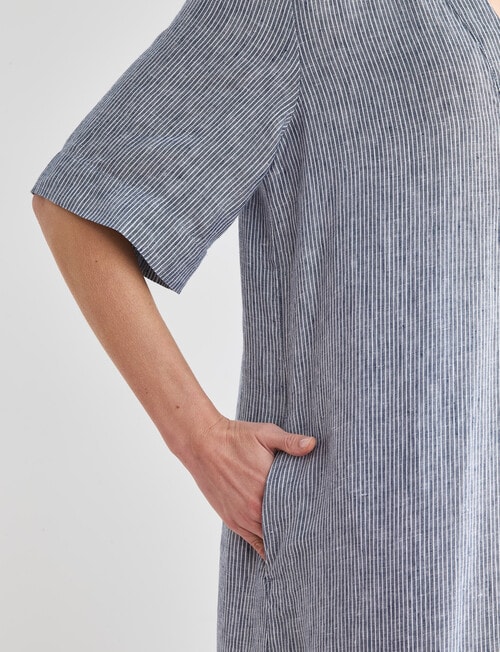 Zest Essential Linen Collared Dress, Navy Stripe product photo View 06 L