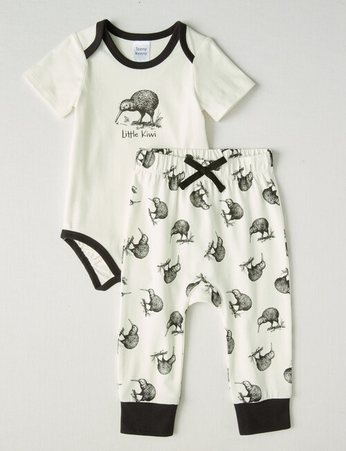 Teeny Weeny NZ Little Kiwi Bodysuit & Pant Set, 2-Piece, Cream & Black product photo