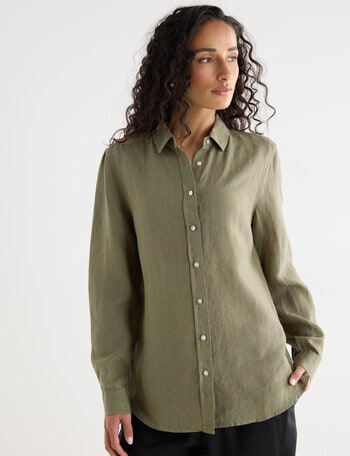Zest Essential Linen Long Sleeve Shirt, Caper product photo