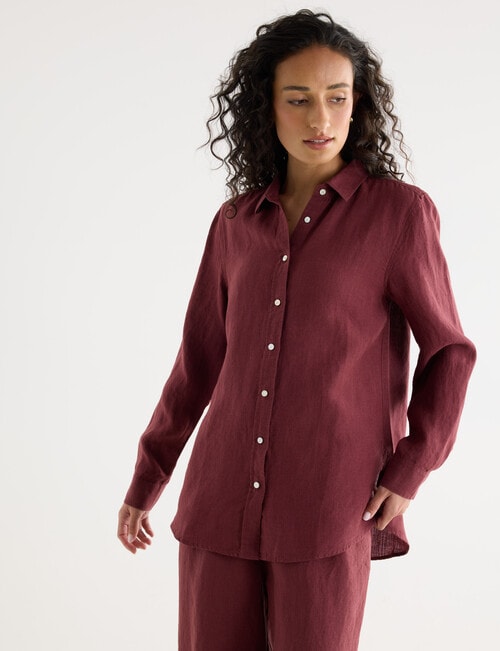 Zest Essential Linen Long Sleeve Shirt, Boysenberry product photo