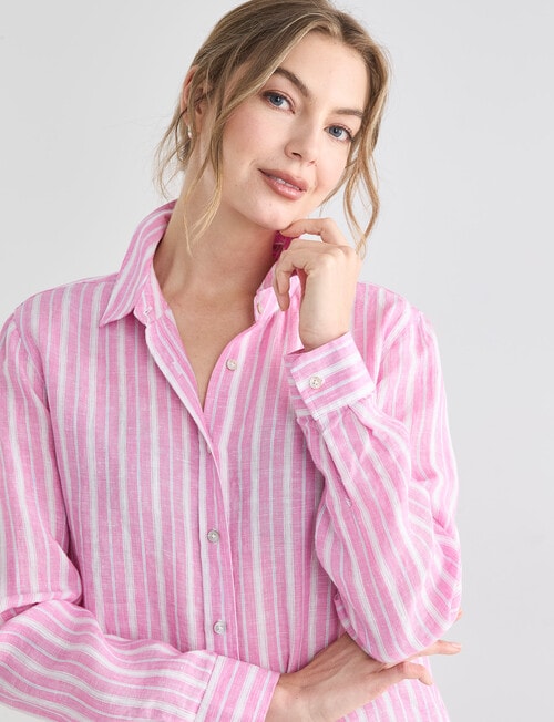 Zest Essential Linen Long Sleeve Shirt, Pink Stripe product photo View 05 L
