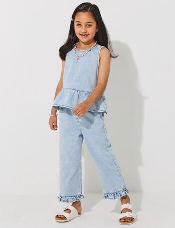 Mac & Ellie Frill Wide Leg Jean, Light Blue product photo