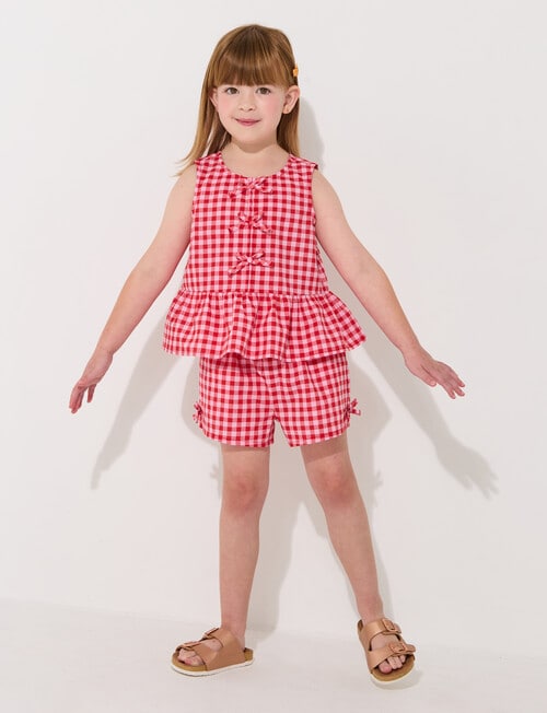 Mac & Ellie Gingham Bow Short, Pink & Red product photo View 04 L
