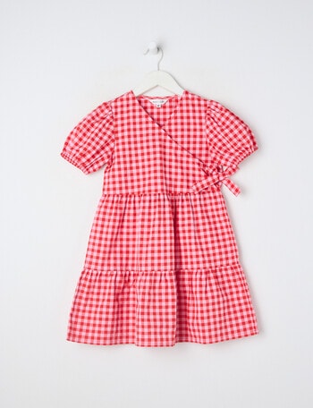 Mac & Ellie Gingham Shortsleeve Cotton Wrap Dress, Pink & Red product photo