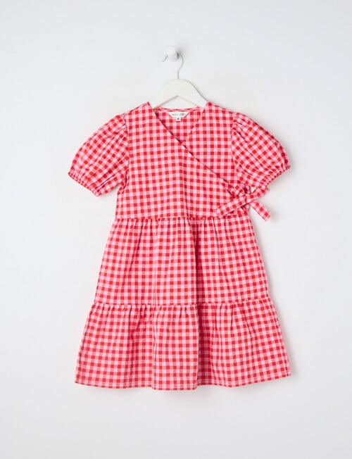 Mac & Ellie Gingham Shortsleeve Cotton Wrap Dress, Pink & Red product photo