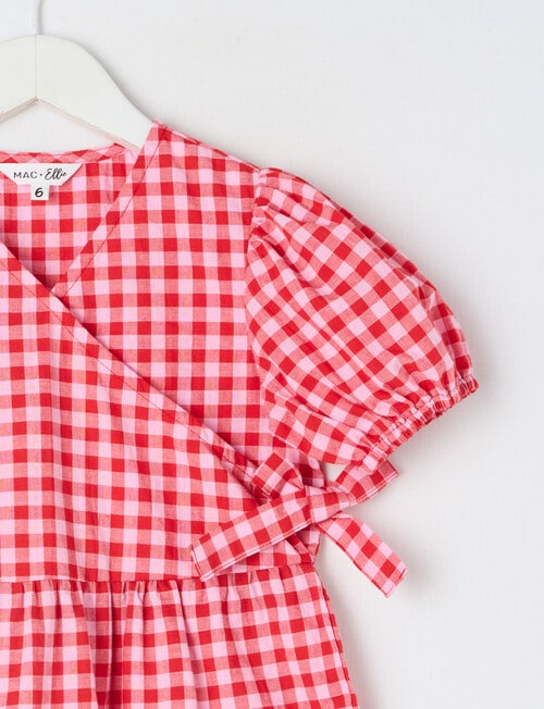 Mac & Ellie Gingham Shortsleeve Cotton Wrap Dress, Pink & Red product photo View 02 L