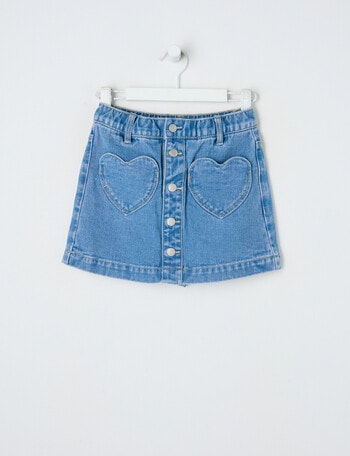 Mac & Ellie Heart Pocket Denim Skort, Mid Blue product photo