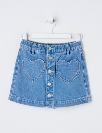Mac & Ellie Heart Pocket Denim Skort, Mid Blue product photo