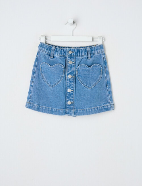 Mac & Ellie Heart Pocket Denim Skort, Mid Blue product photo