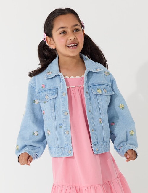 Mac & Ellie Embroidered Floral Boxy Denim Jacket, Light Blue product photo
