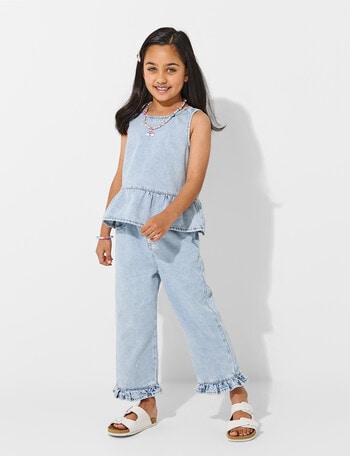 Mac & Ellie Frill Wide Leg Jean, Light Blue product photo