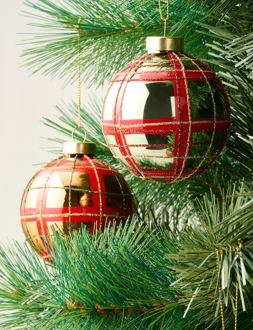 Christmas Shop Glass Plaid Baubles, Set of 4 product photo View 03 L
